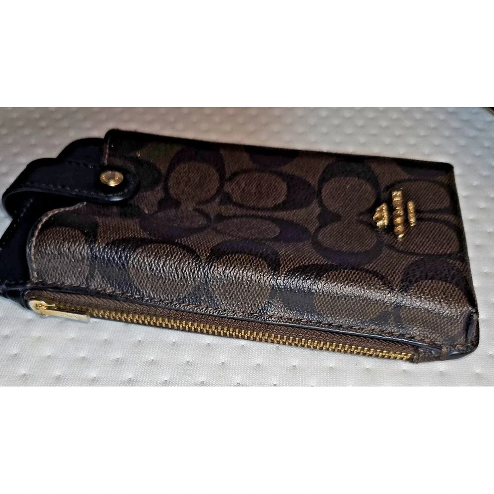 AS IS Coach North/South Signature Logo Phone Crossbody Brown/Black Leather C7397